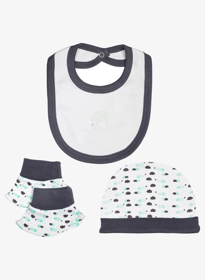 Babies Basic 5-Piece 100% Cotton Bib, Romper, Mittens, Cap and Sleepsuit Set - Image 4